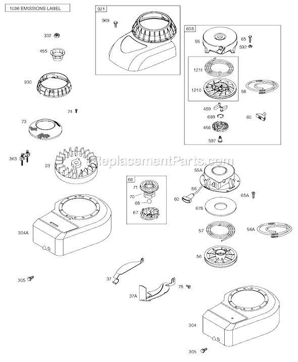 Page E Diagram and Parts List for 9D900SERIES  Briggs and Stratton Engine